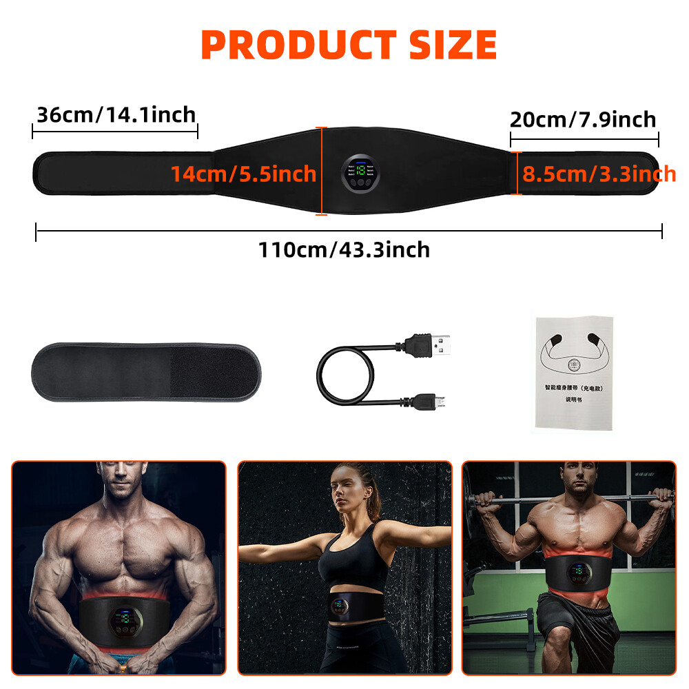 43"-59" EMS Abdominal ABS Muscle Stimulater Training Toner Fitness Workout Belt