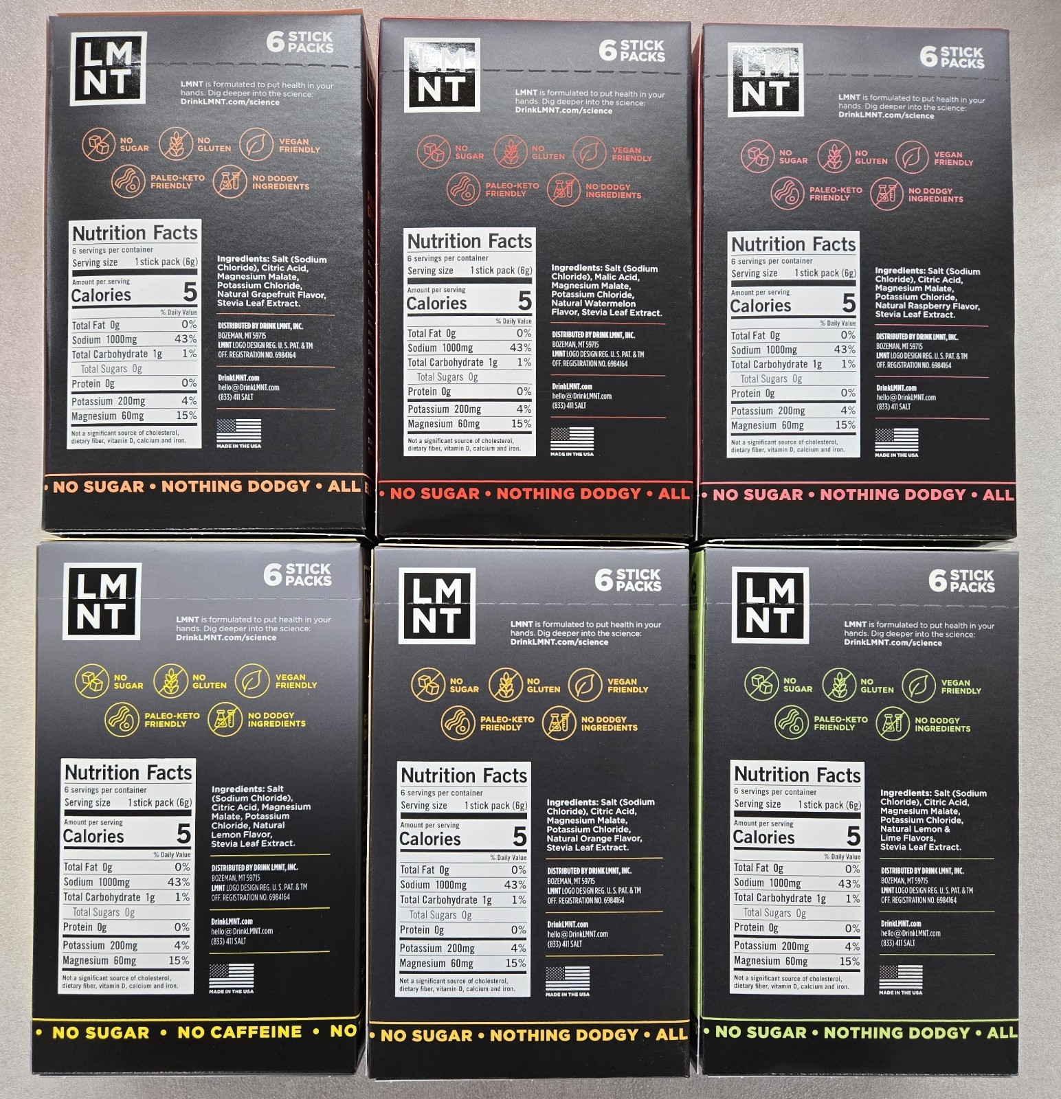 LMNT Zero-Sugar Electrolytes Drink Variety 36 Pack 6 Flavors Non-Caffeinated