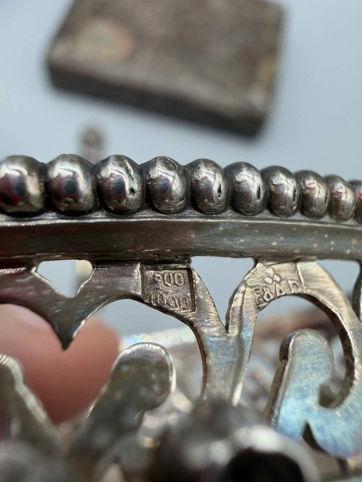 Belgian .900 Silver Double Salt Cellar with Cobalt Glass Liners, 334 grams