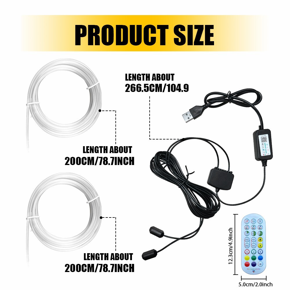 LED Neon Light Trim Glow Optic Fiber Strip Car Interior Ambient Lighting Kit.APP