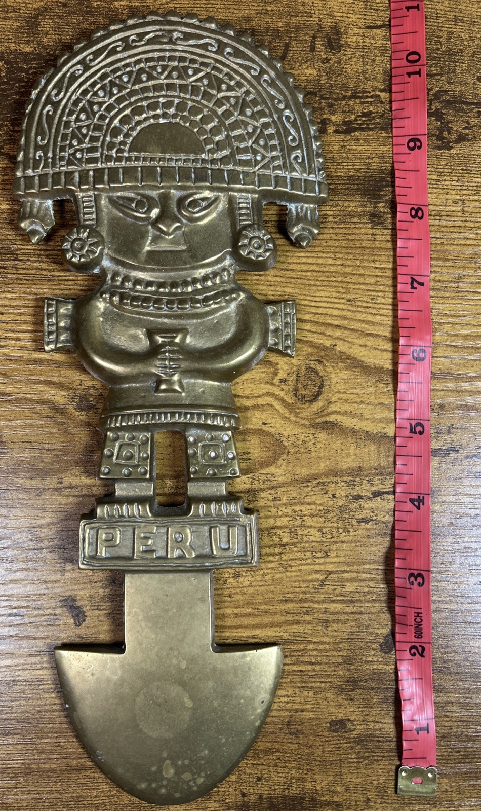 Vintage Brass Peruvian Tumi Figurine Ancient Wall Hanging Ceremonial Blade Aztec