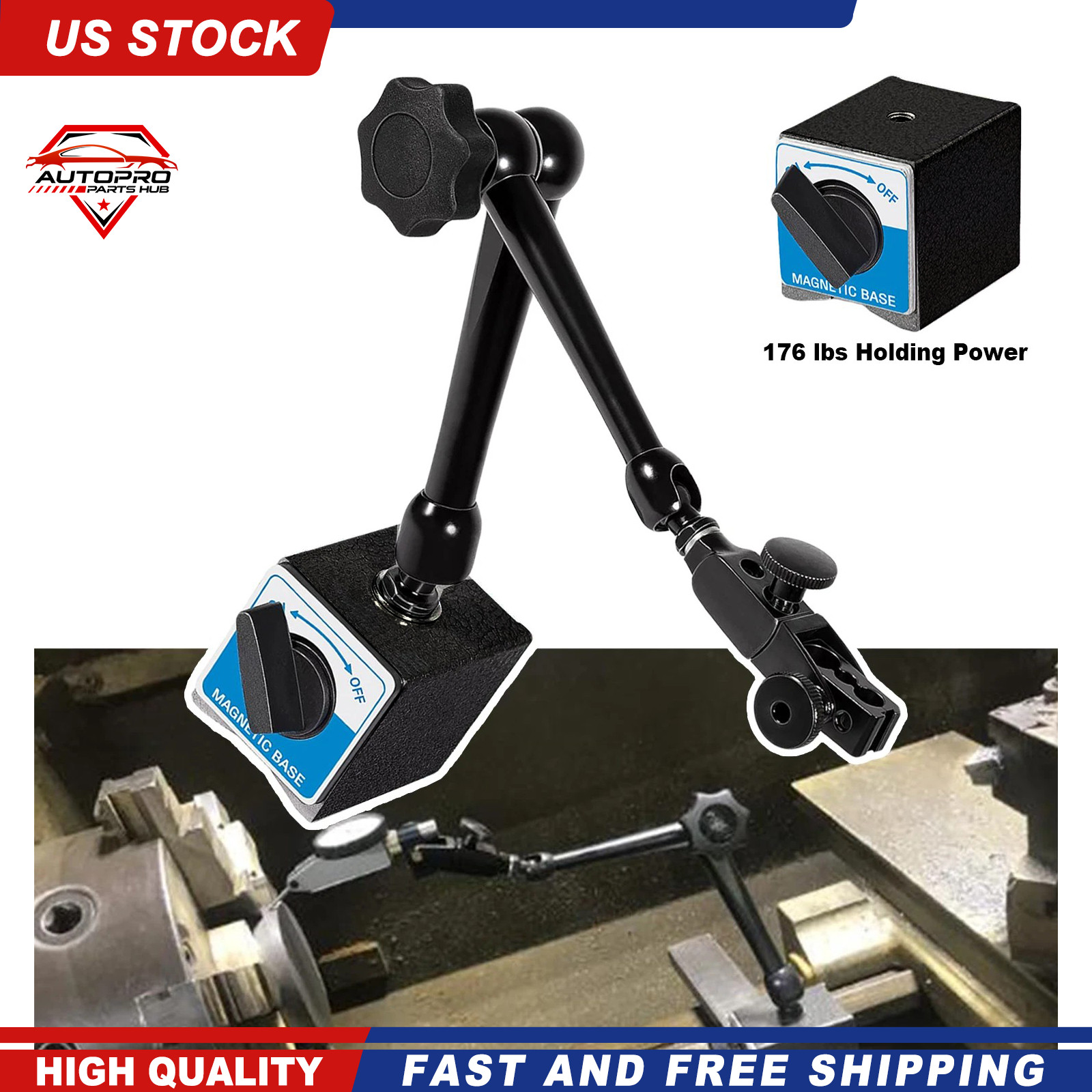 176lb Magnetic Base H-295 Fits Noga Dial Gage Test Indicator Stand DG61003