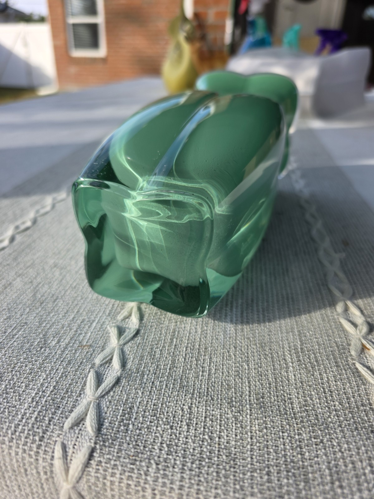 VTG Sasaki Crystal Handcrafted Spring Green Art Glass Vase 8.75" Japan Modern