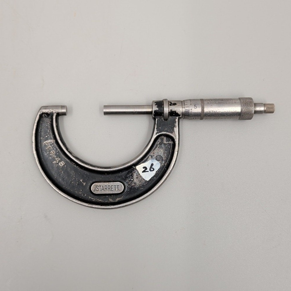 Vintage L. S. Starrett No. 436 Micrometer 1"- 2" w/Wrench & Wood Box
