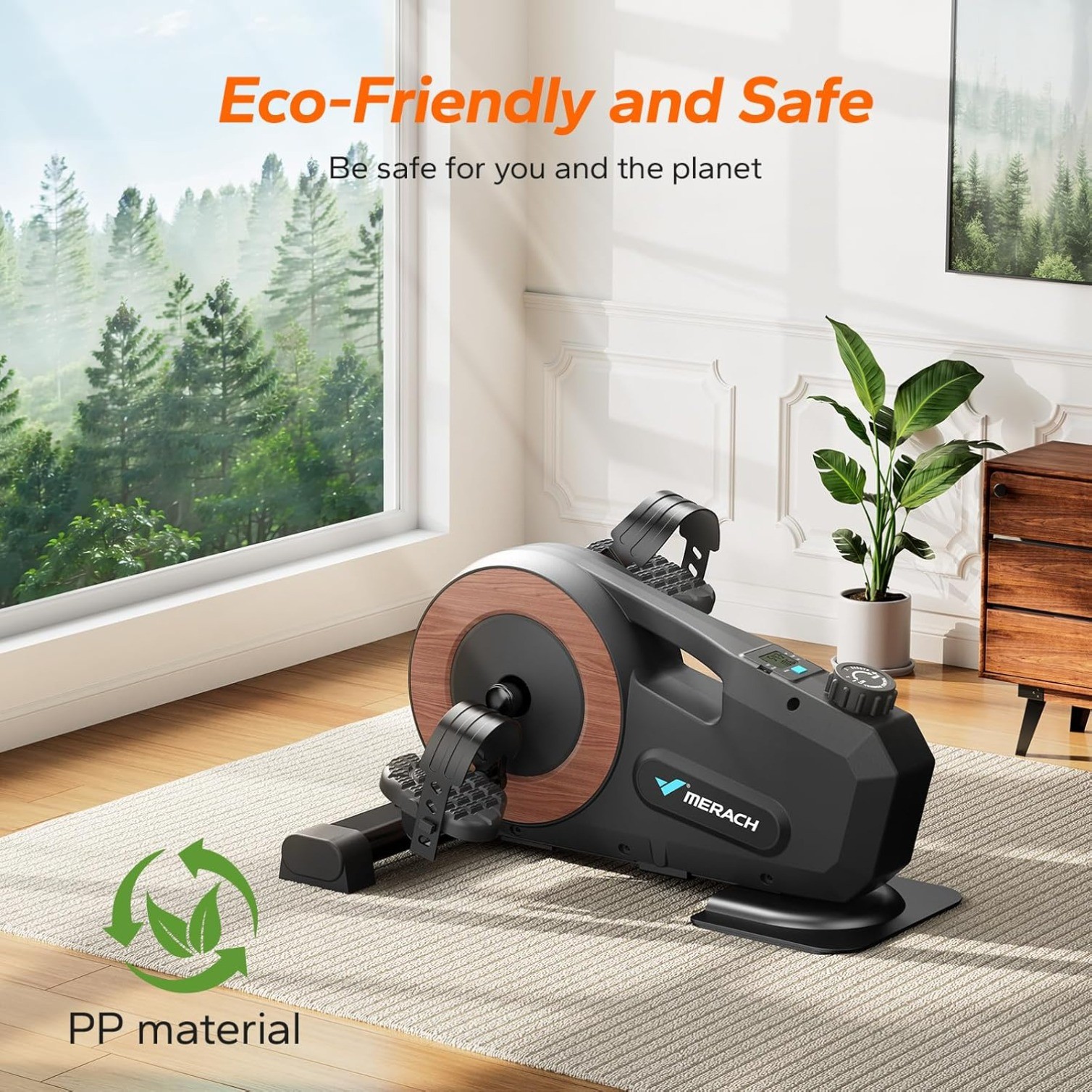 Under Desk Magnetic Bike Pedal Exerciser with 2 Resistance Bands & Non-Slip Mat