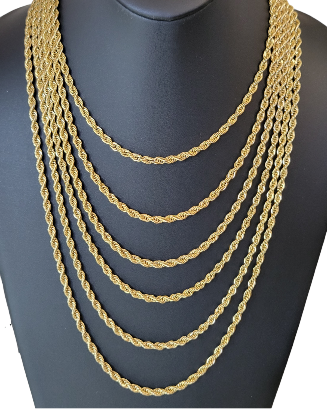 Stainless Steel Gold Plated Rope Chain Necklace 4mm Size 16" to 26" Unisex, Men