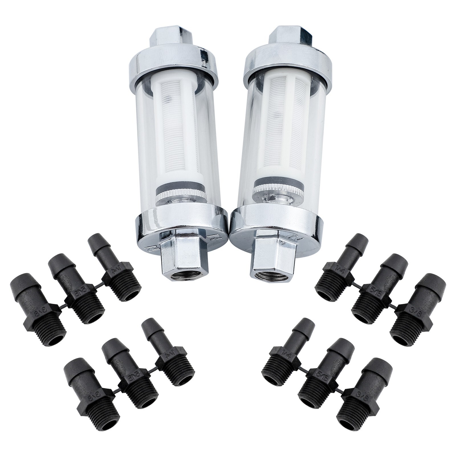2Pcs Universal 1/4" 5/16" 3/8" Chrome Glass Reusable Washable Inline Fuel Filter