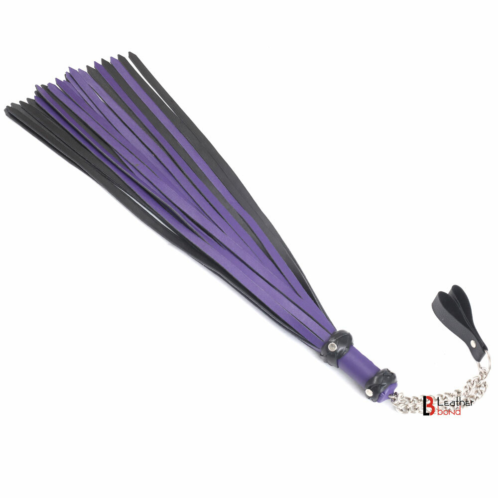 Cowhide Leather Finger Flogger 25 Falls Purple Black Florentine Flog whip Pair