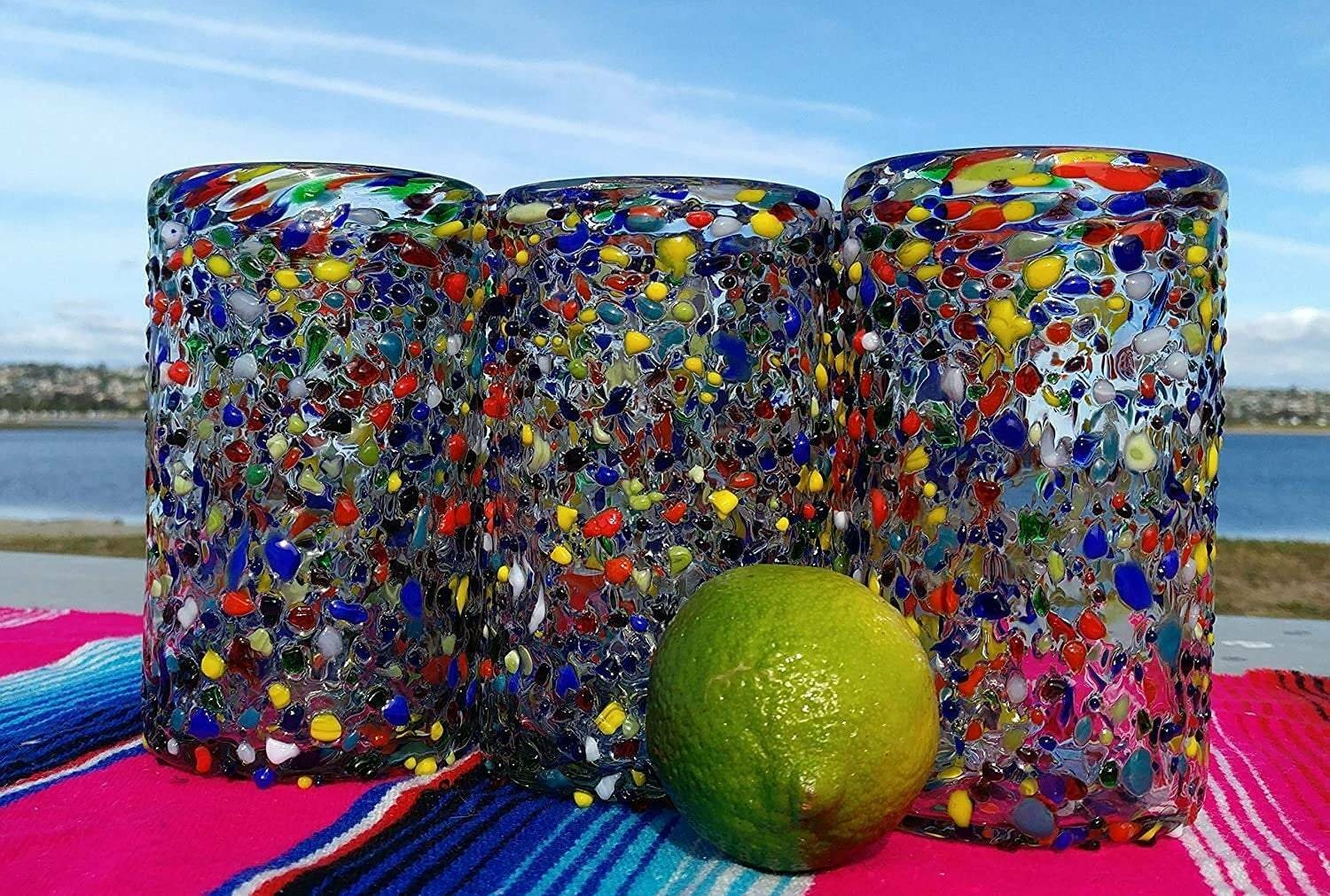 Confetti Rock Design Drinking Glasses - Set of 6 (14 oz each)