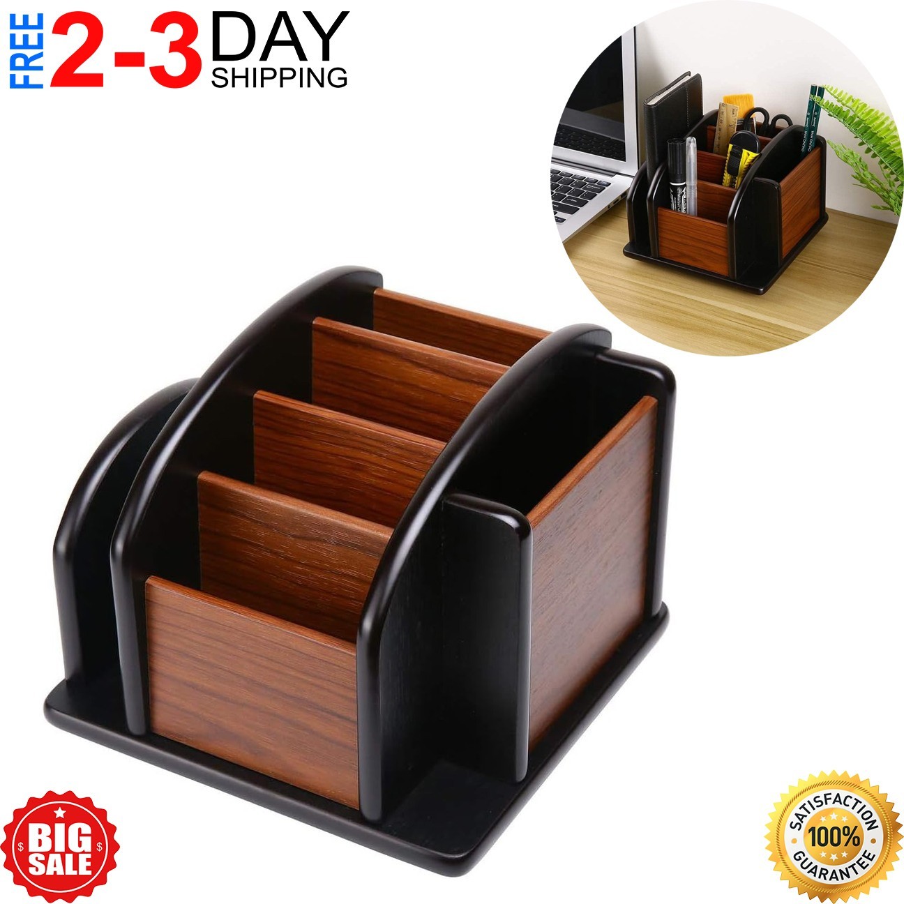 New Revolving Caddy Remote Control Organizer Wooden Storage Holder Box TV Stand