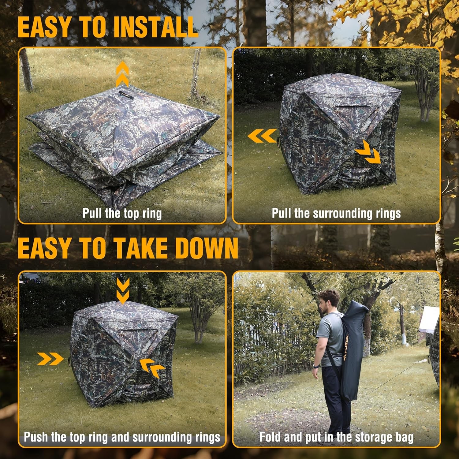 FLISSA Hunting Blind See-Through Fully Opening Door 270° Ground Tents 2-3 Person