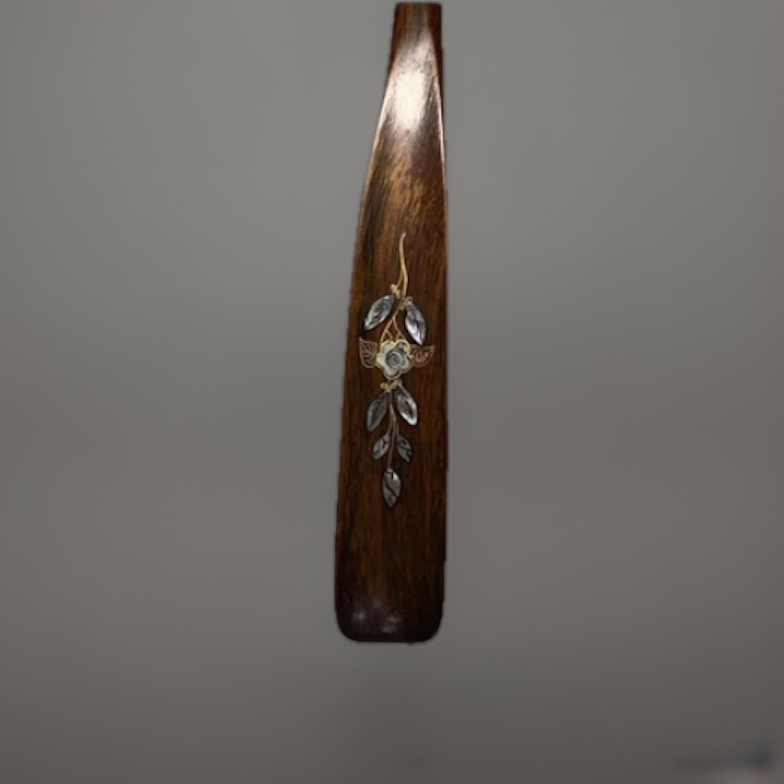 Vintage Wooden Shoehorn, Mother of Pearl inlaid Rich Classic Look