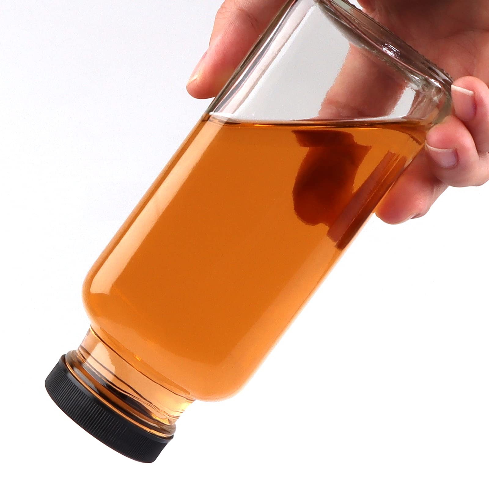 12 OZ Glass Drink Bottles, Set of 12 Vintage Glass Water Bottles with Lids, G...