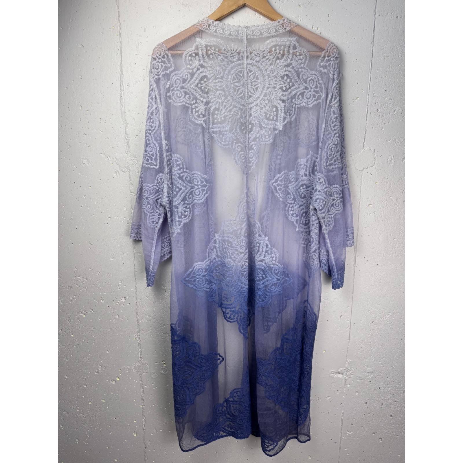 Boho Lace Kimono Duster Lavender Periwinkle Ombre Sheer Festival Cardigan OS