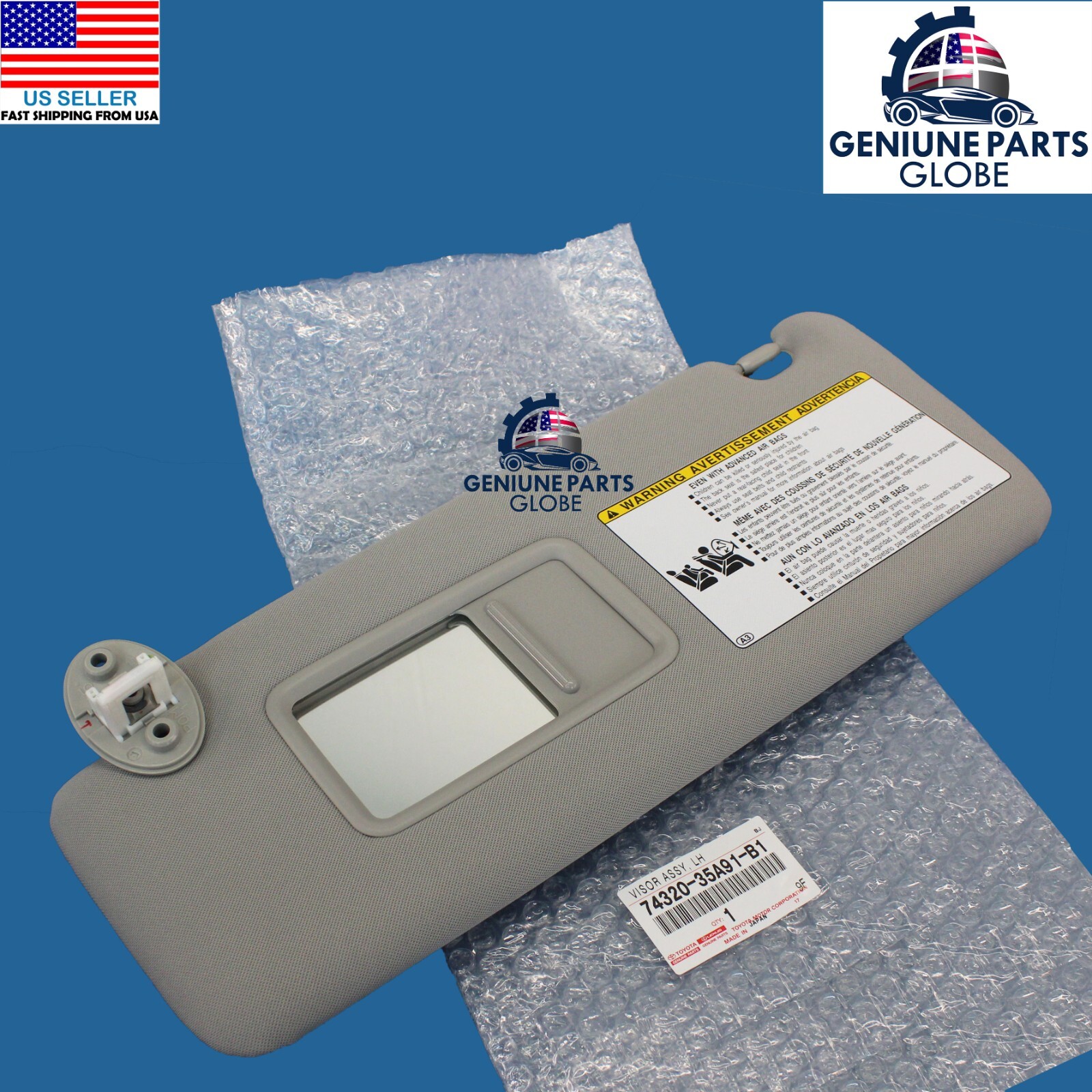 GENUINE OEM TOYOTA 10-22 4RUNNER LEFT DRIVER GRAY SUN VISOR 74320-35A91-B1