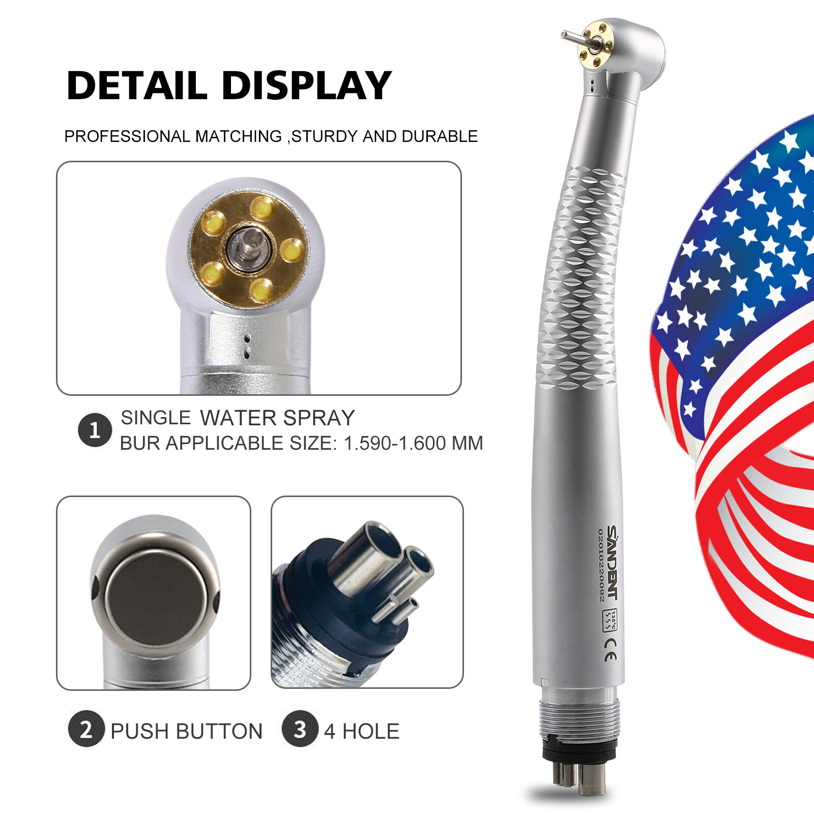 Dental 5Lights LED E-Generator High Speed Fiber Optic Handpiece 4Hole Shadowless