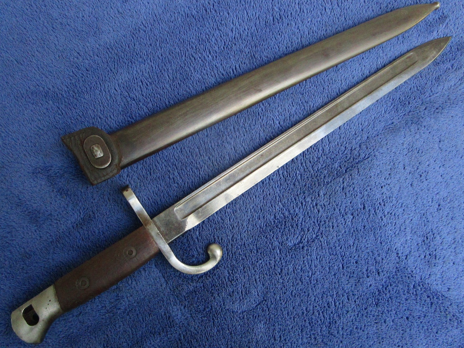 RARE ORIGINAL US MADE M1889 BELGIAN BAYONET AND SCABBARD MAKER HOPKINS AND ALLEN