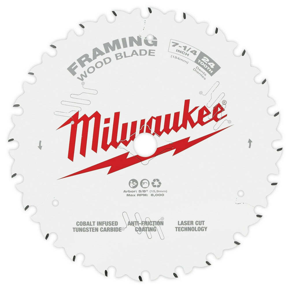 Milwaukee 48-40-0722 7-1/4" 24T Framing Circular Saw Blade - 2 PK