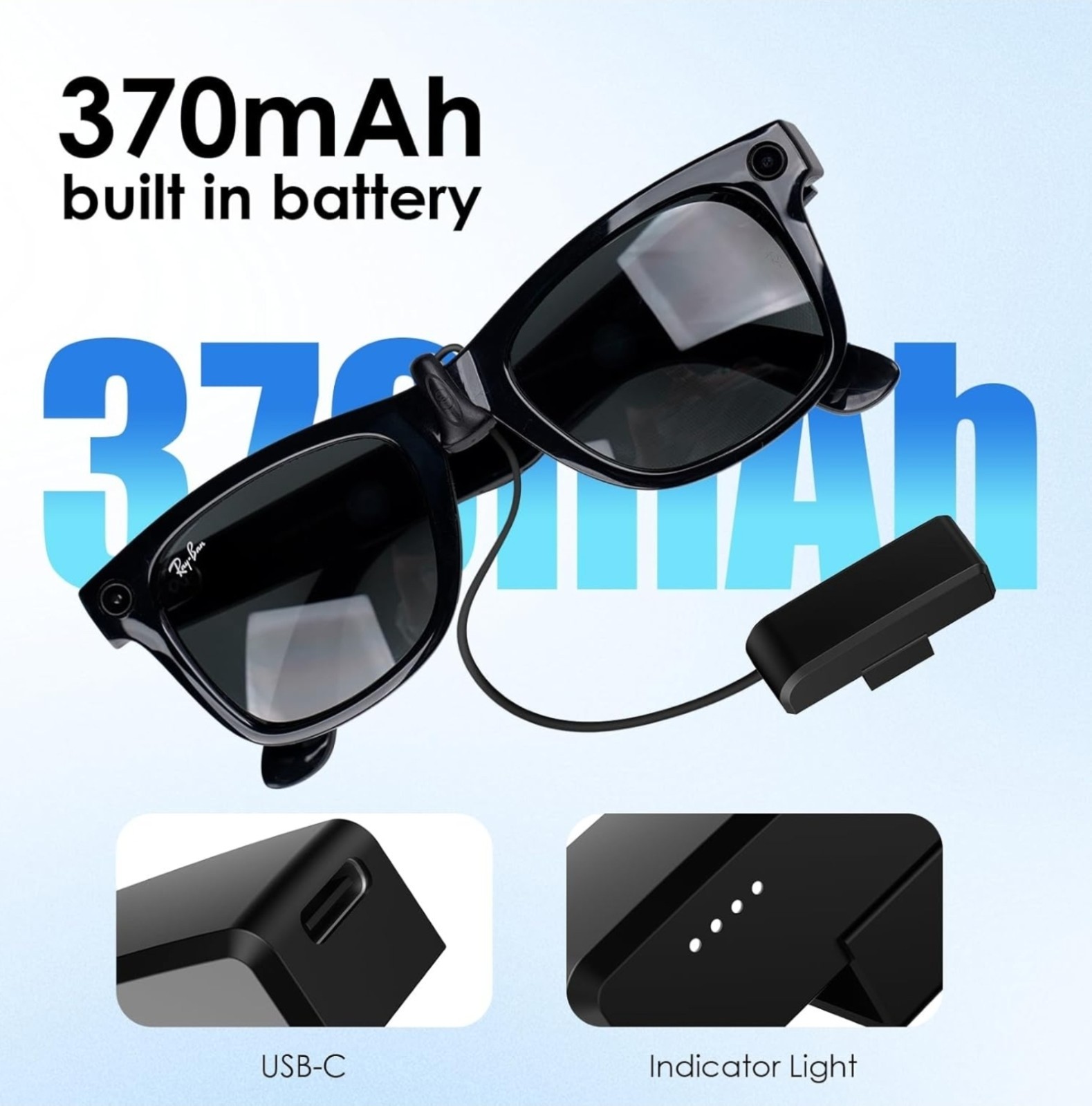 Battery Pack Charger for RayBan Meta Gen 2, RayBan Meta Gen 1, Wayfarer/Skyle...