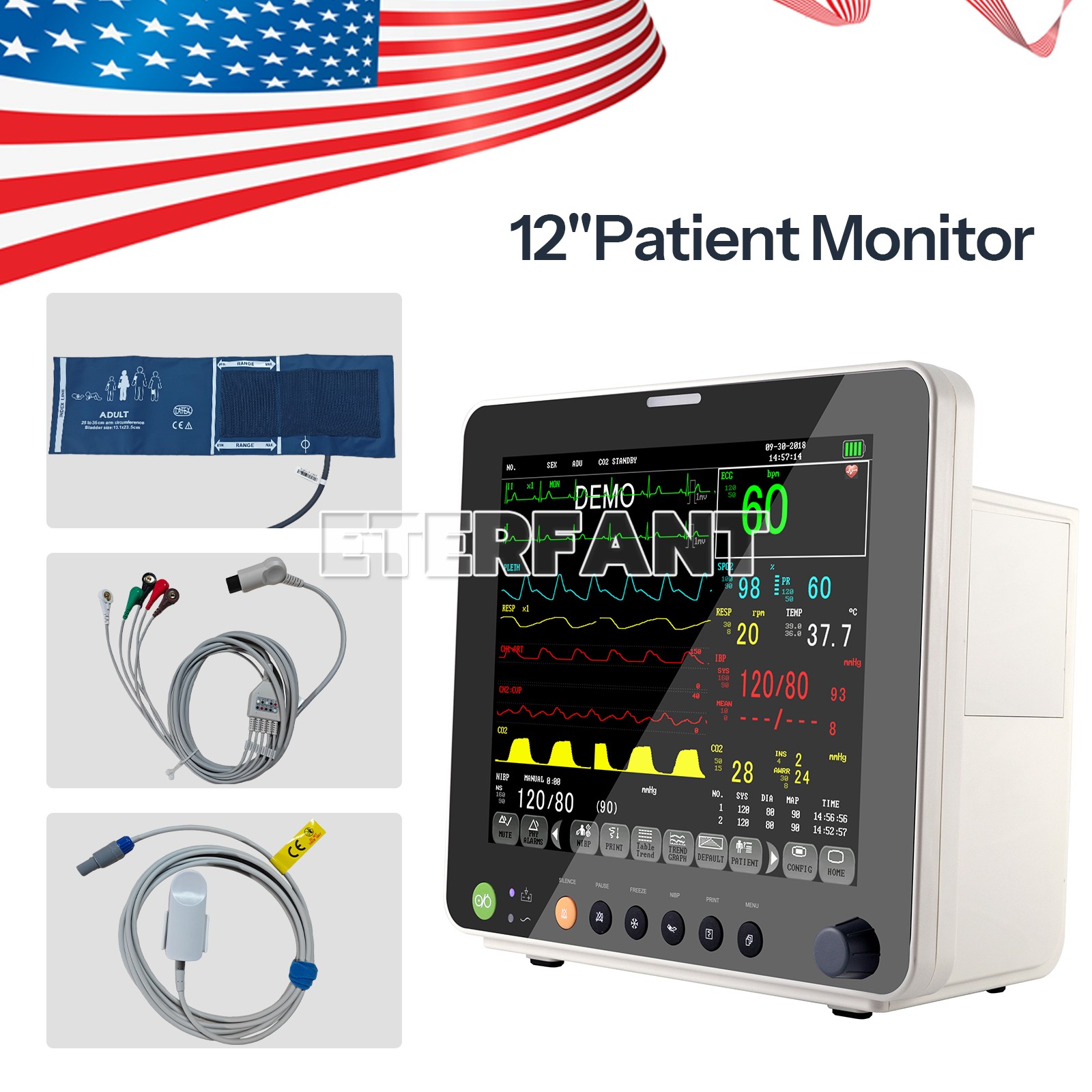 Patient Monitor ICU CCU Vital Sign for Hospital/Medical Rolling Trolley Cart US