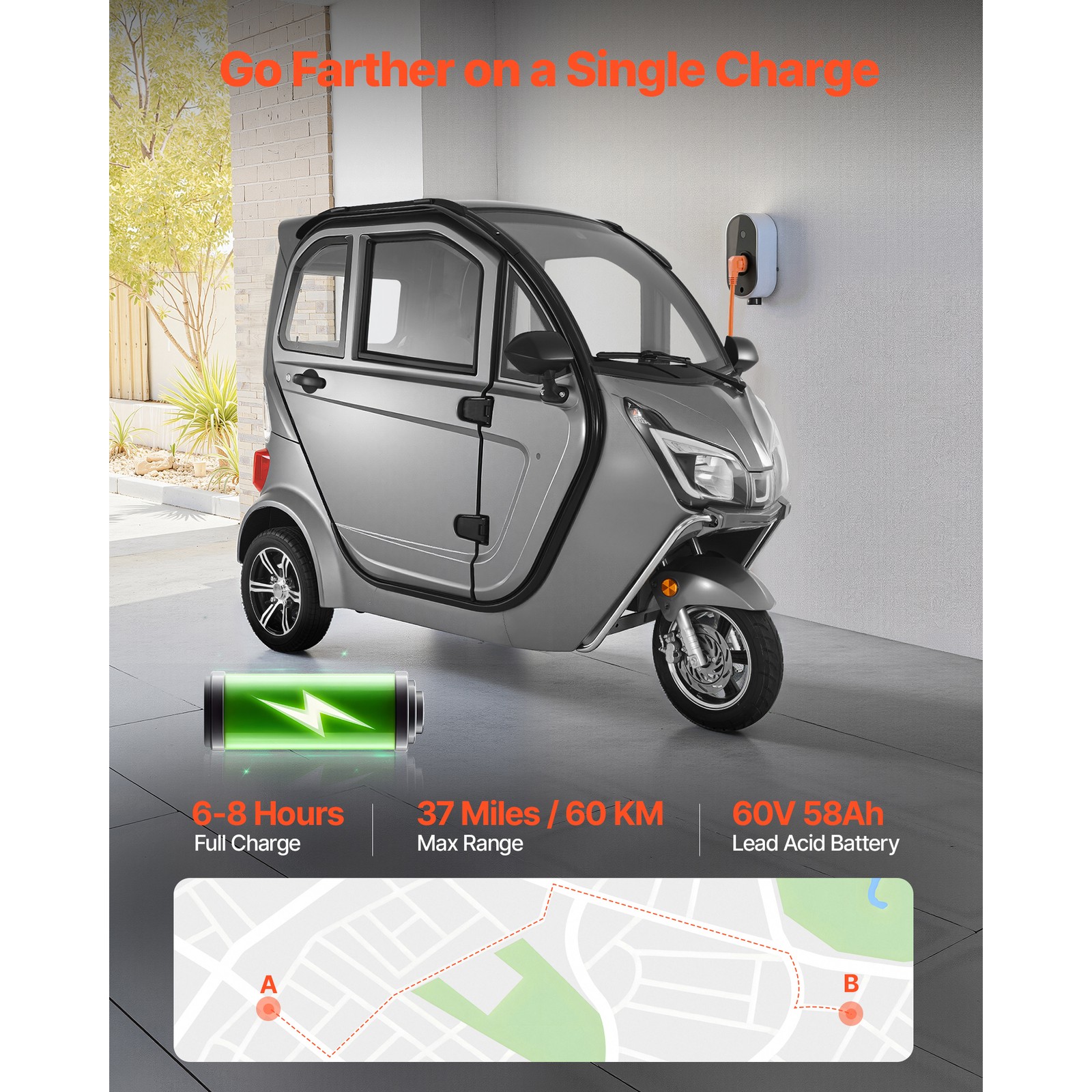 Uimoso 3-Wheel Enclosed Mobility Scooter for Seniors, 650lbs, 3-Passenger