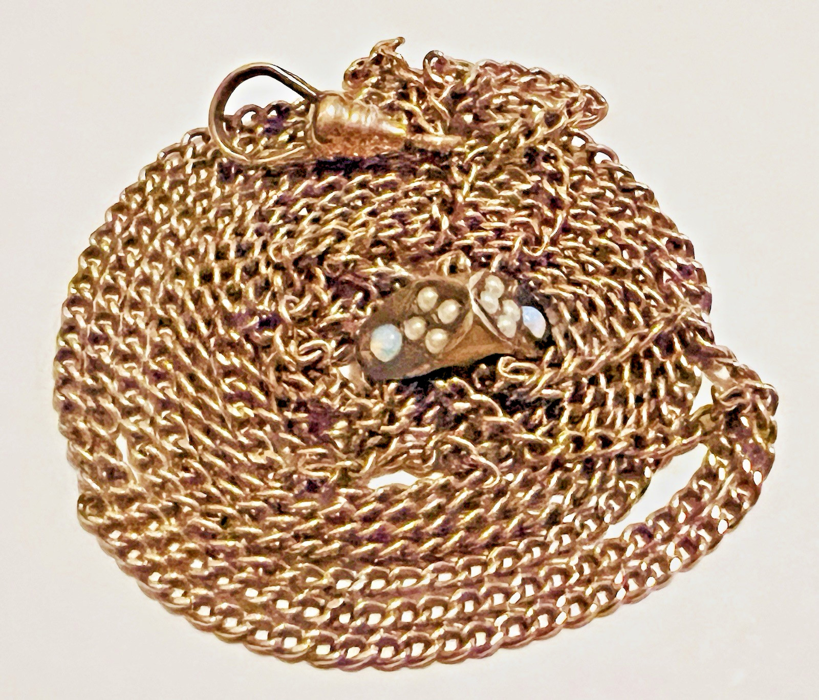 Victorian 46 In Ladies Gold Filled Watch or Muff Chain With Opal Slide Necklace