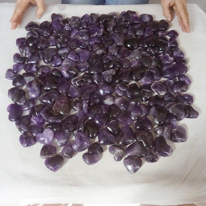 11LB 180Pcs Natural Purple Amethyst Quartz Crystal Heart Carved Healing Brazil