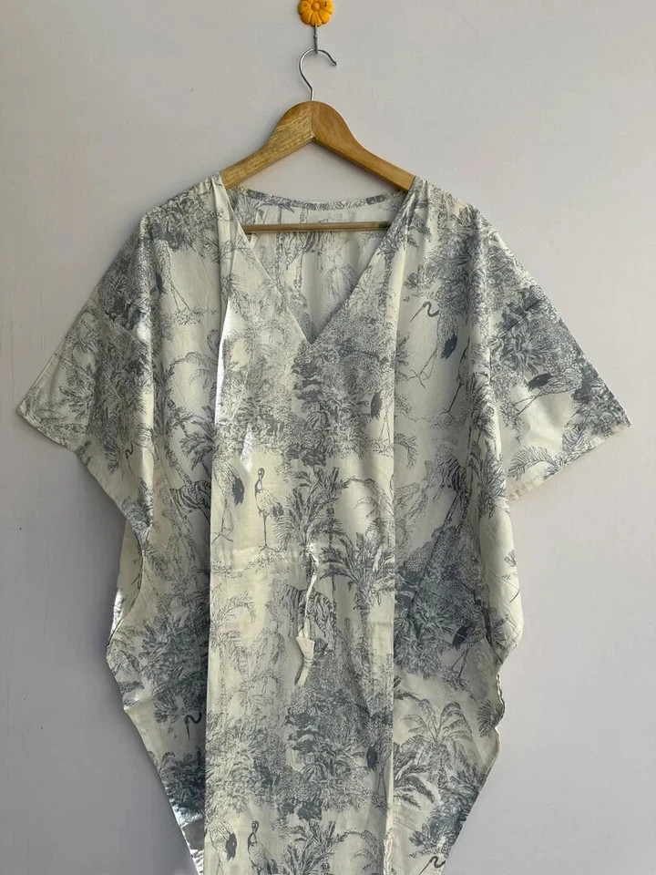 New Indian Vintage Cotton Long Beach Maxi Kaftan Dress One Size Caftan Kimono