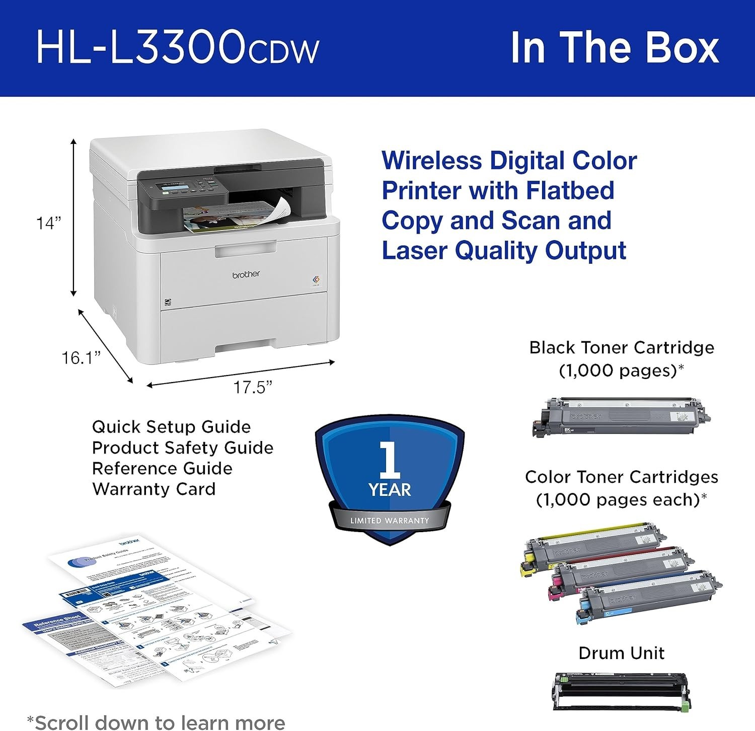 Brother HL-L3300CDW Digital Color Multi-Function Printer with Copy, Scan, Duplex