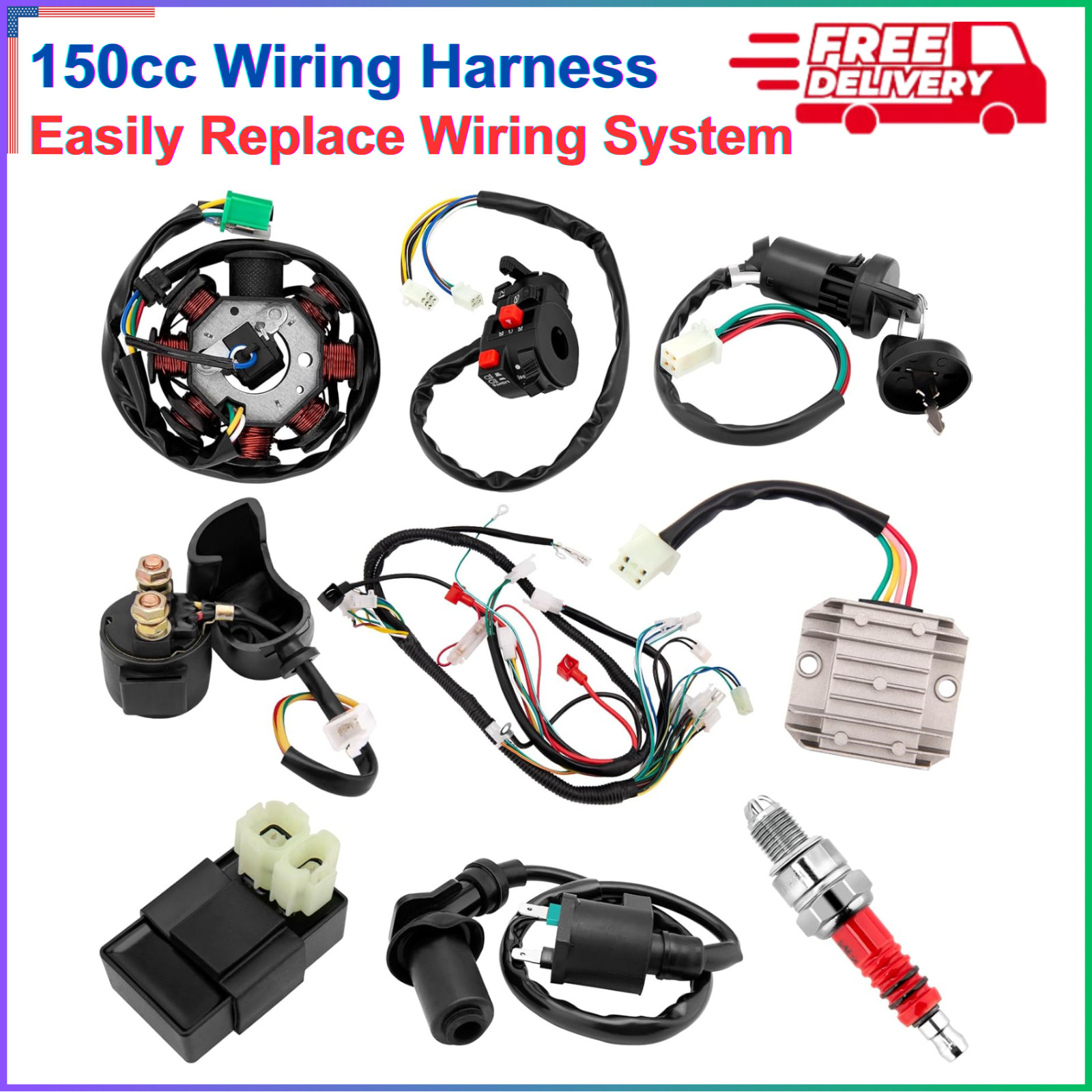 150CC 200CC 250CC ATV Quad Go Kart Dirt Bikes Universal Total Wiring Harness Kit