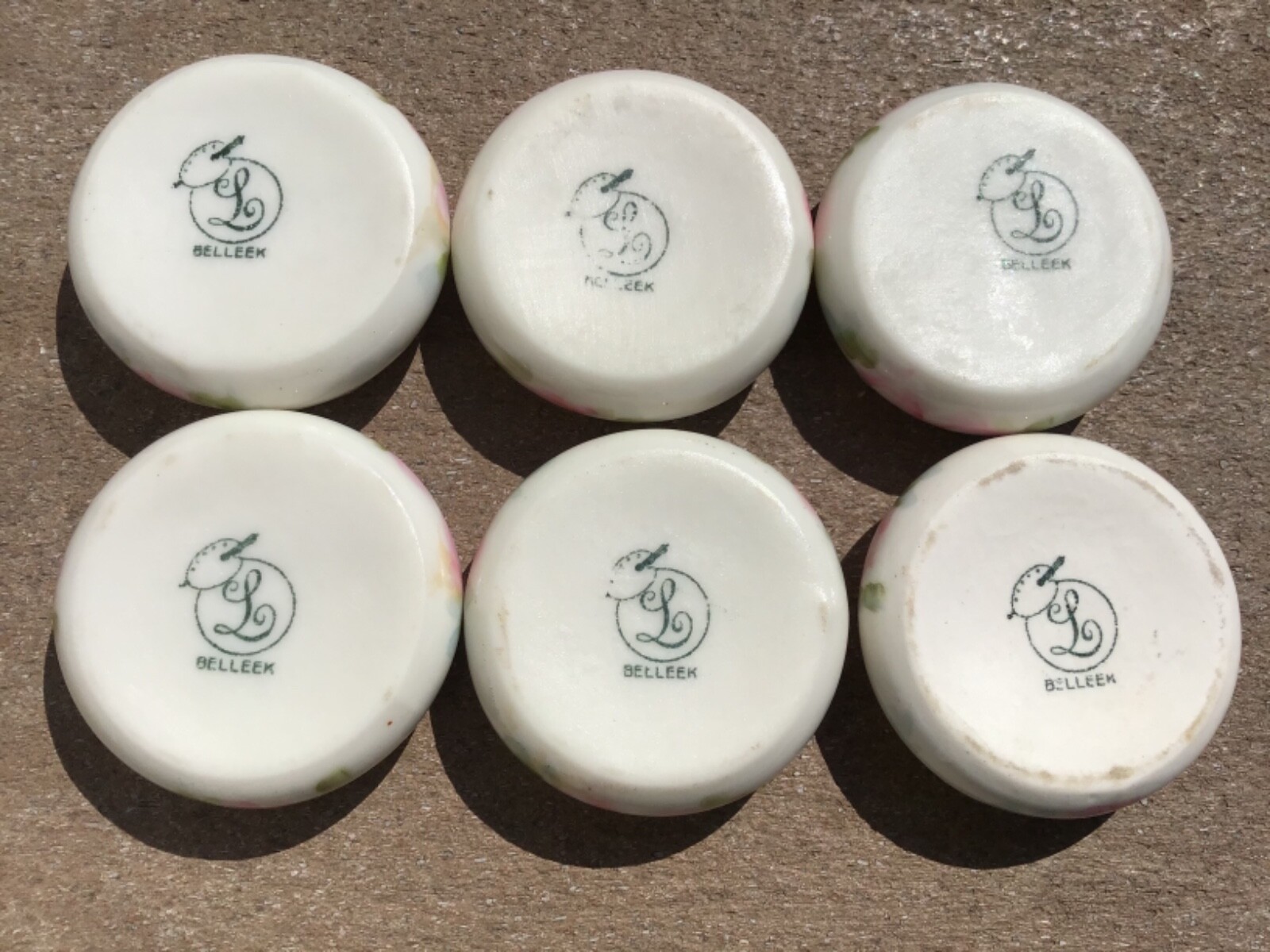 Lenox Belleek Salts Black Mark Hand Painted Set 6 1889-1906 Mark Fine Porcelain