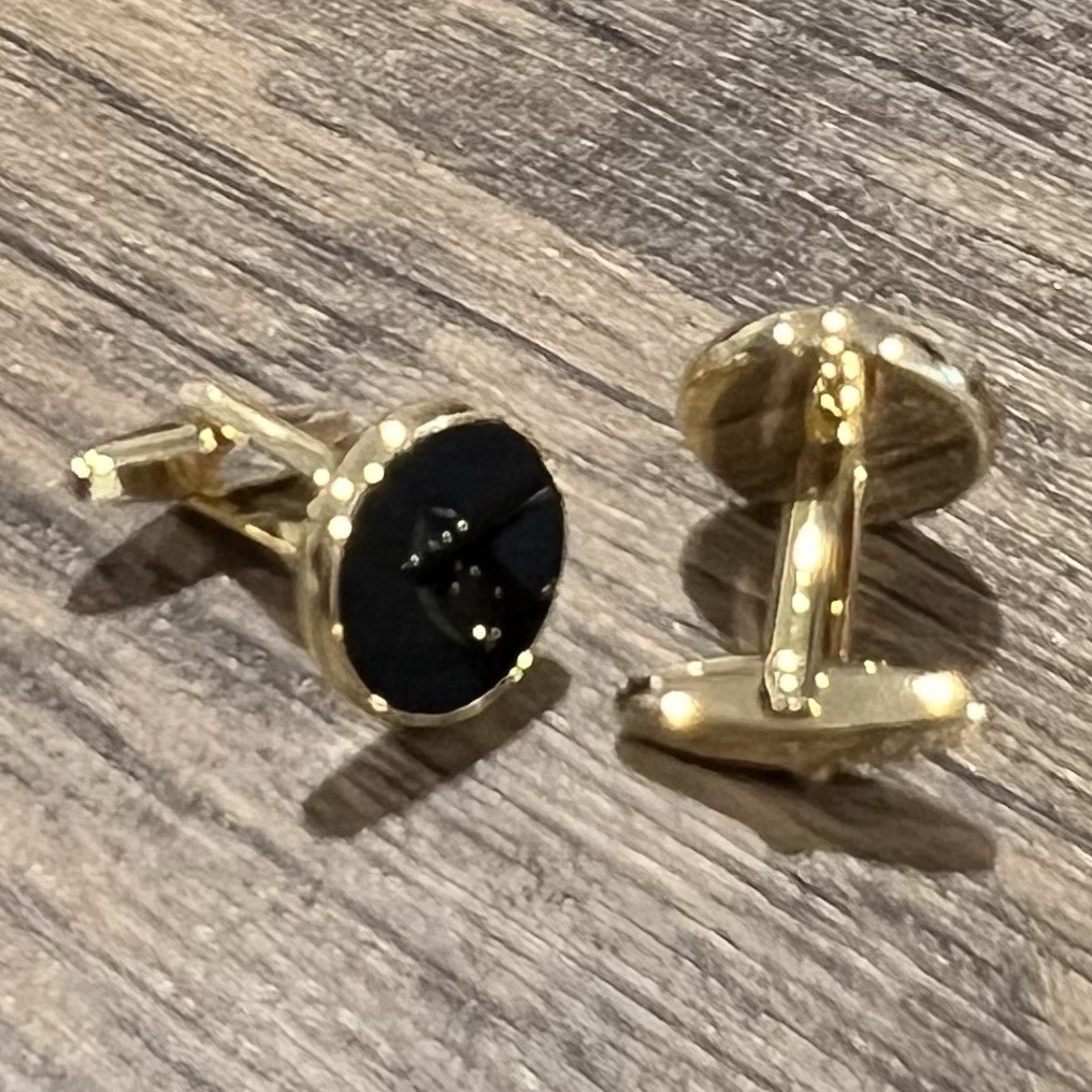 Gold Rim Round Onyx Daily Wear Cufflinks Men Birthday Gift Cuff Link With Box