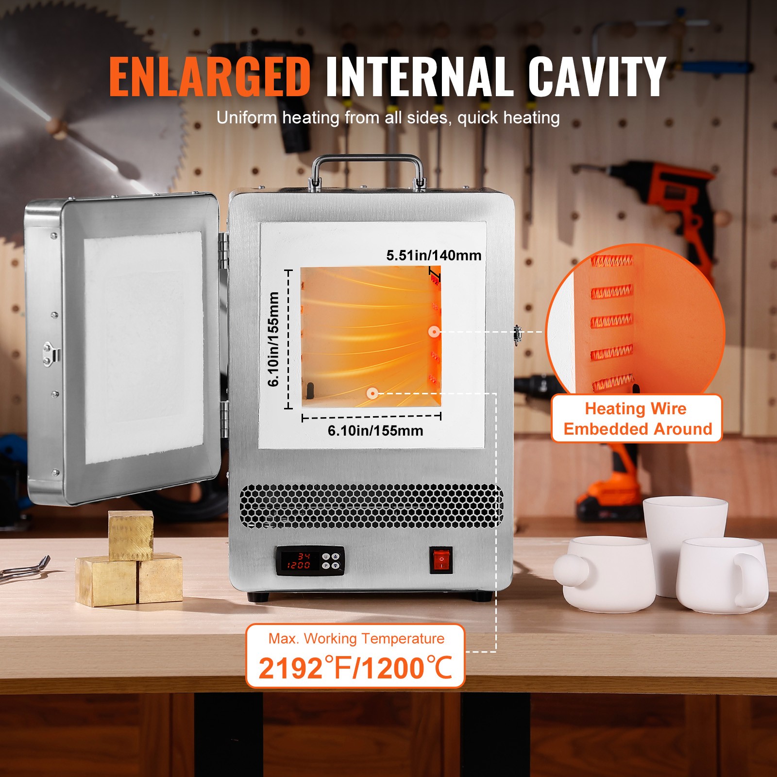 VEVOR Tabletop Kiln Melter Electric Kiln 1500W 2192℉ for Wax Casting Clay DIY