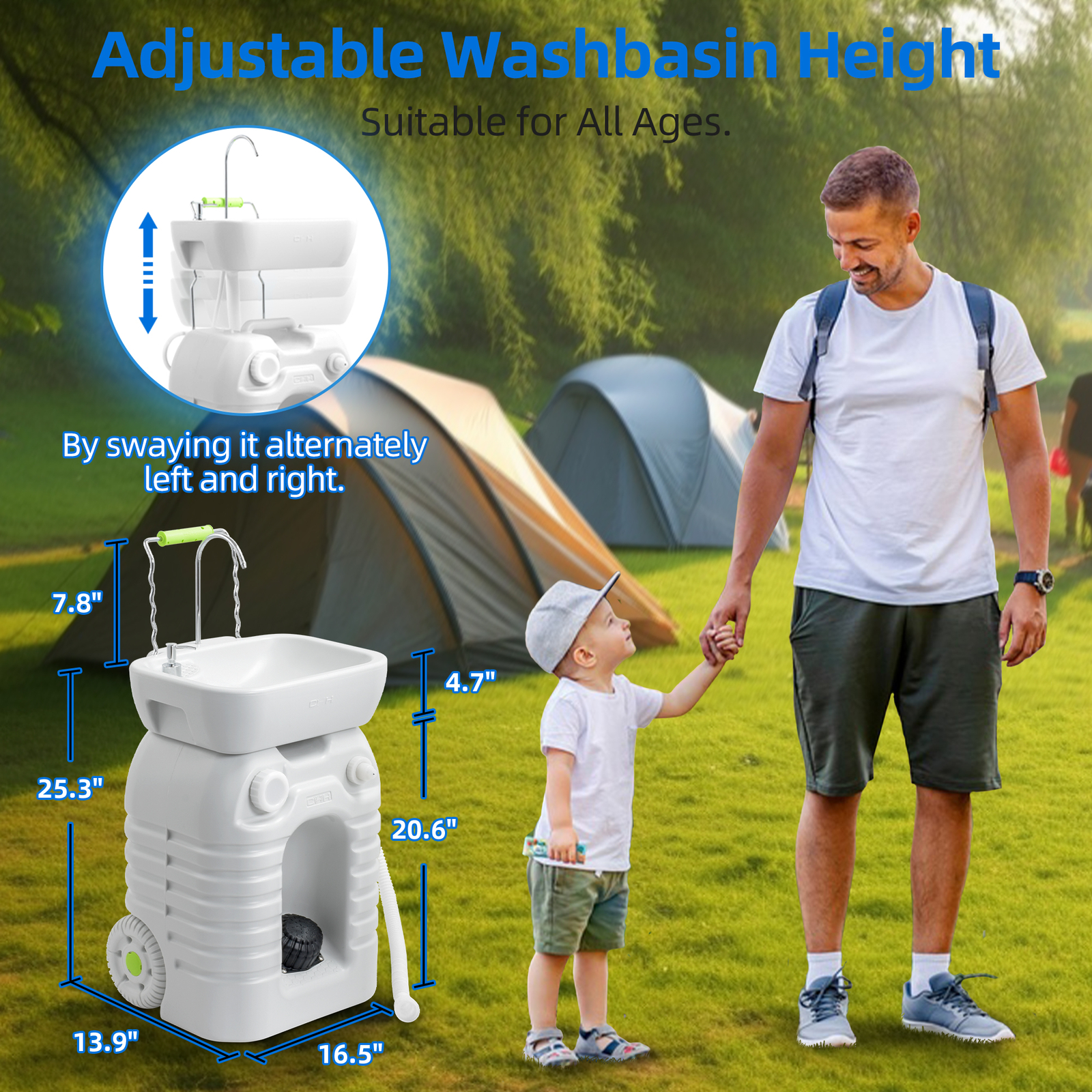 Outdoor Portable Camping Sink w/Soap Dispenser 45L Rolling Hand Wash Basin Stand