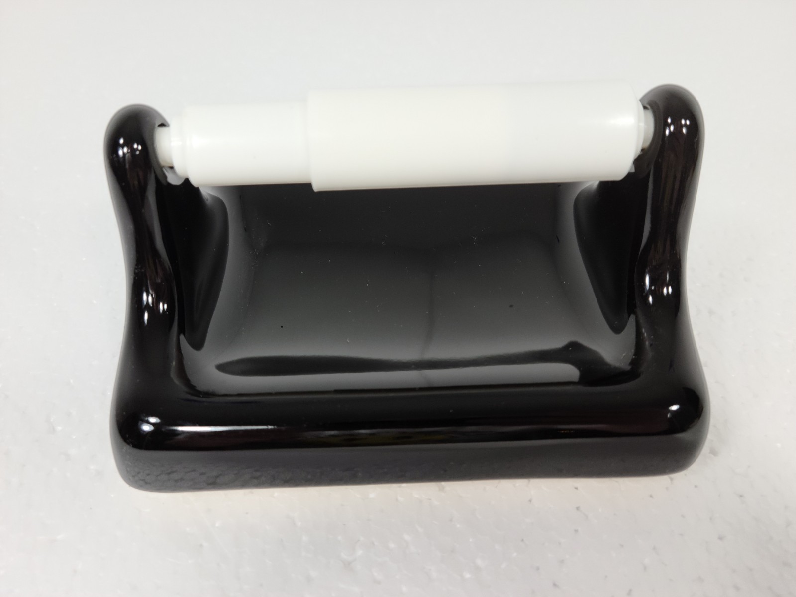Black Ceramic TP Holder Toilet Paper Porcelain Mid Century Modern Vintage Retro
