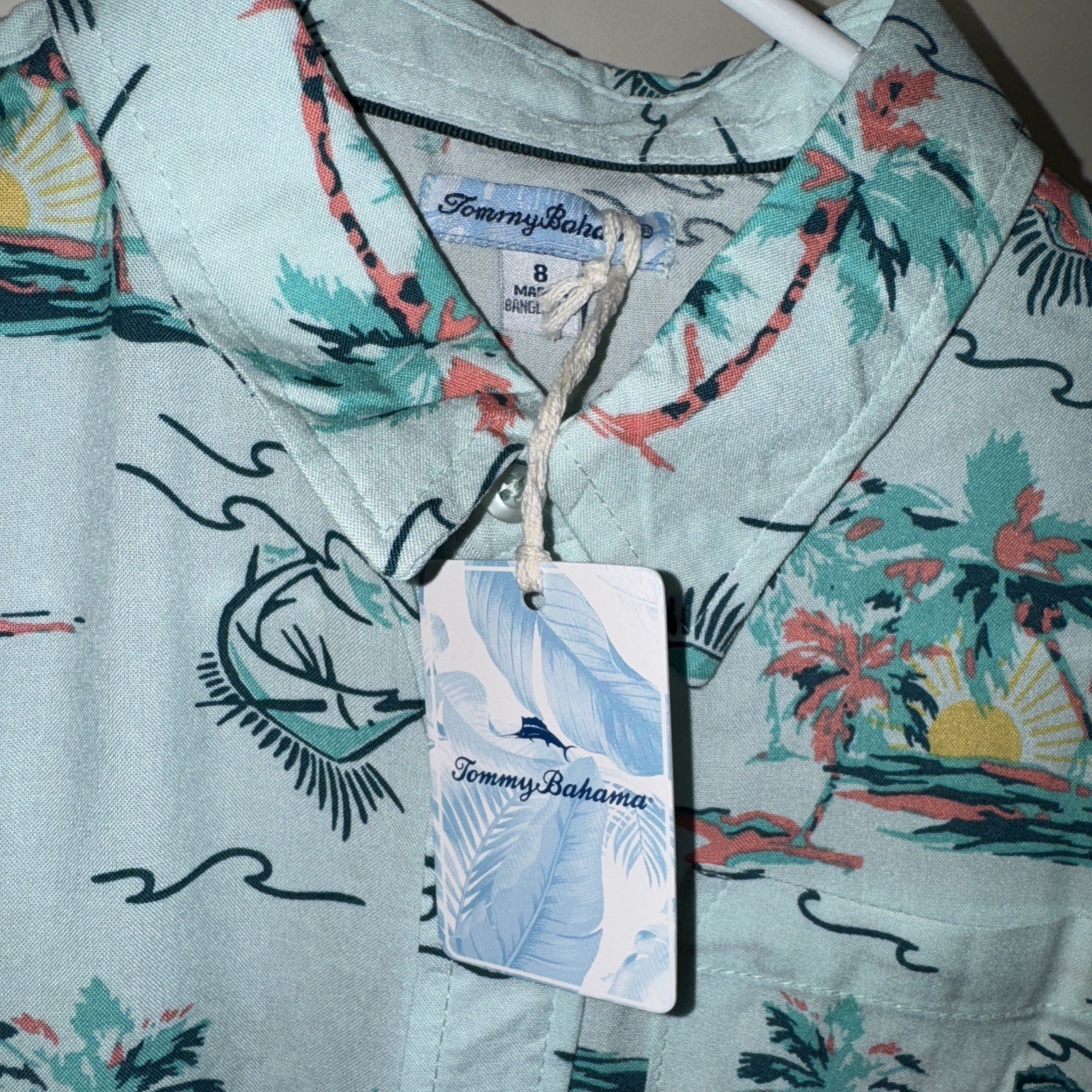 Tommy Bahama Tropical Fishing Button Up Collared Short Sleeve Shirt Boys Size 8