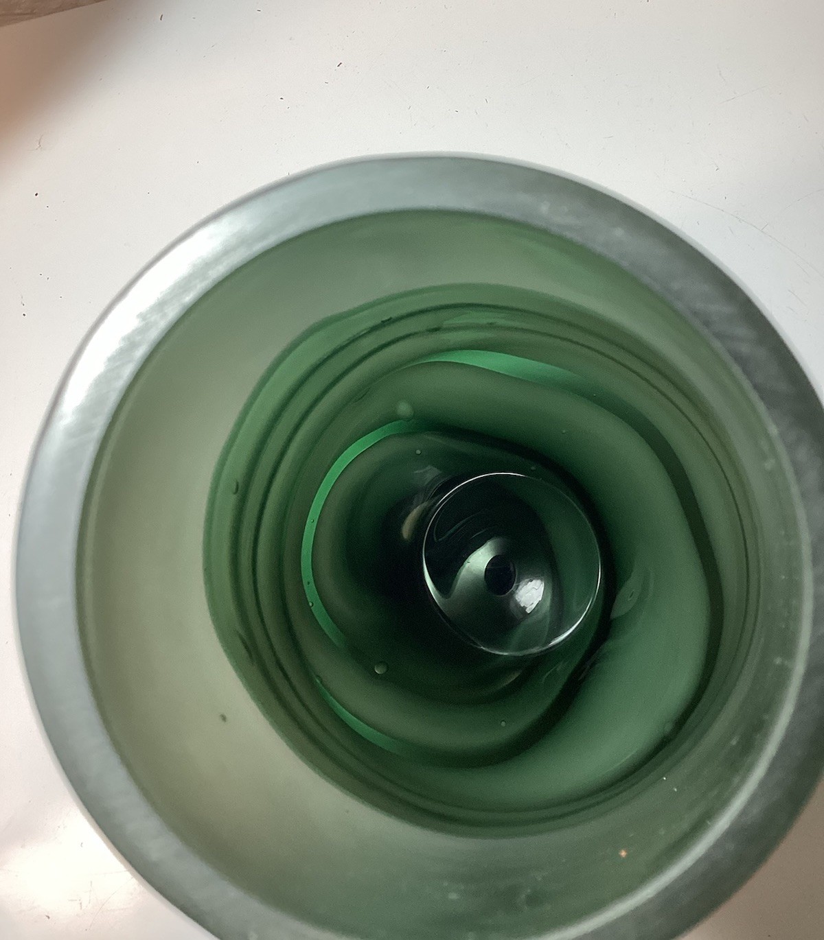 Beautiful Large Art Glass Vase Jade Green Wave Sandblasted Tall Sturdy 13.5 in