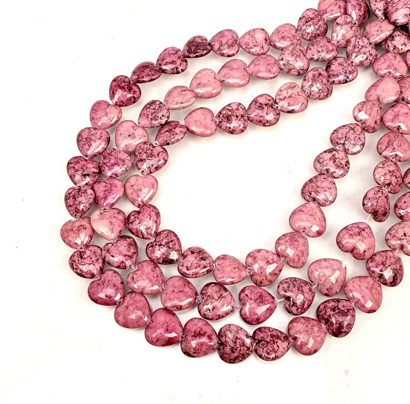 12 Rain Flower Stone Light Fuchsia / Pink Heart Beads 12mm