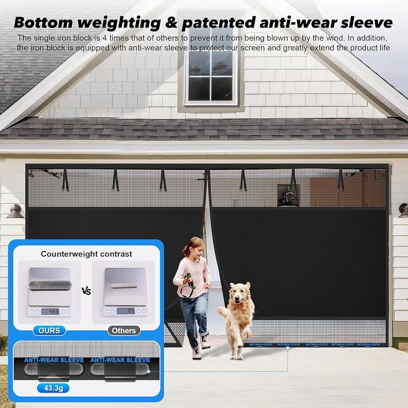 Privacy Magnetic Garage Door Screen Heavy Duty Reinforced Mesh Easy Installation