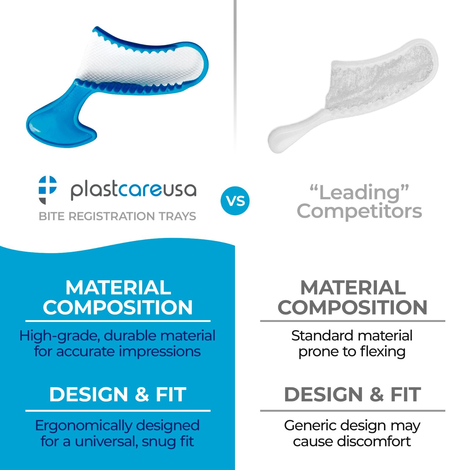 Dental Impression Bite Registration Triple Trays, Posterior, (Blue) (Box of 50)