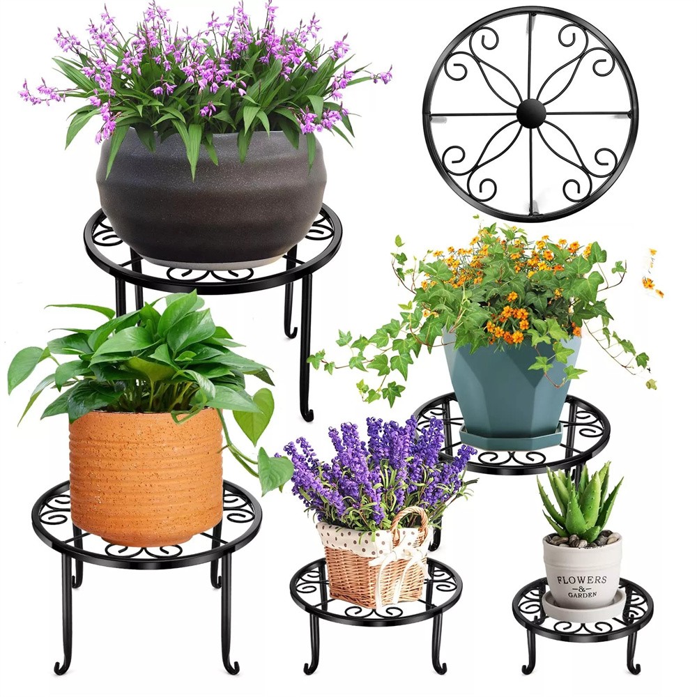 5 Pack Metal Plant Stand Heavy Duty Flower Pot Stands For Outdoor Indoor Plants