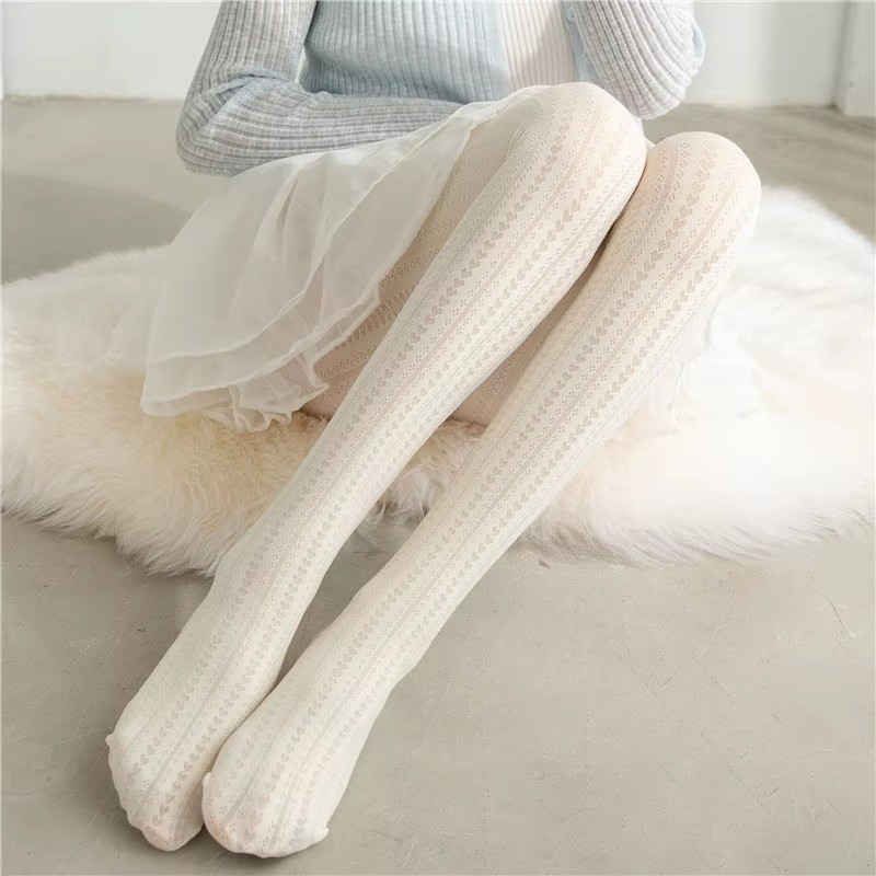 WOMEN'S HEART PATTERN OUTLINE KNIT TIGHTS JACQUARD OPAQUE PANTYHOSE STOCKINGS