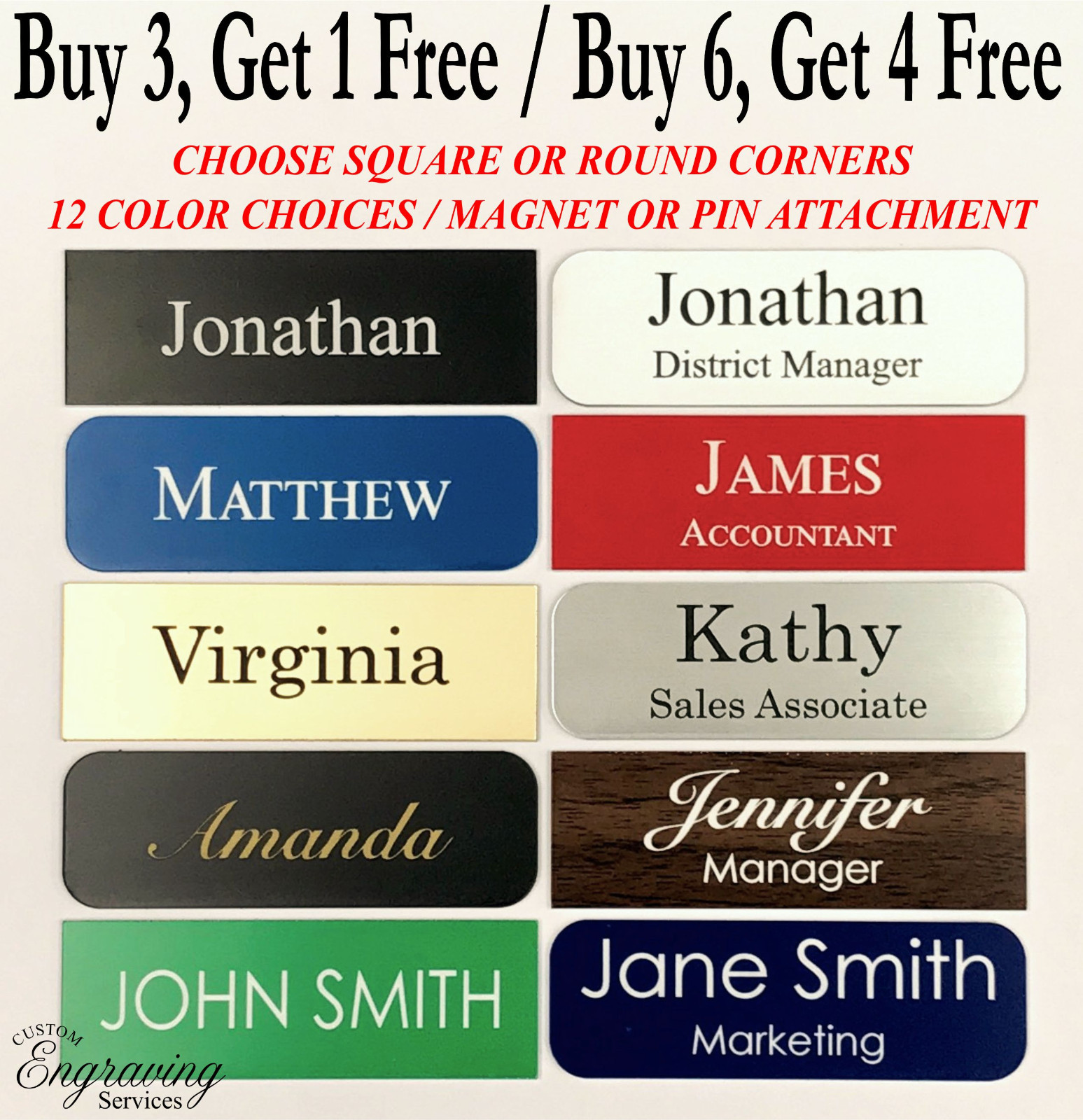 1X3 EMPLOYEE PERSONALIZED NAME TAG BADGE MAGNET OR PIN IDENTIFICATION ENGRAVED