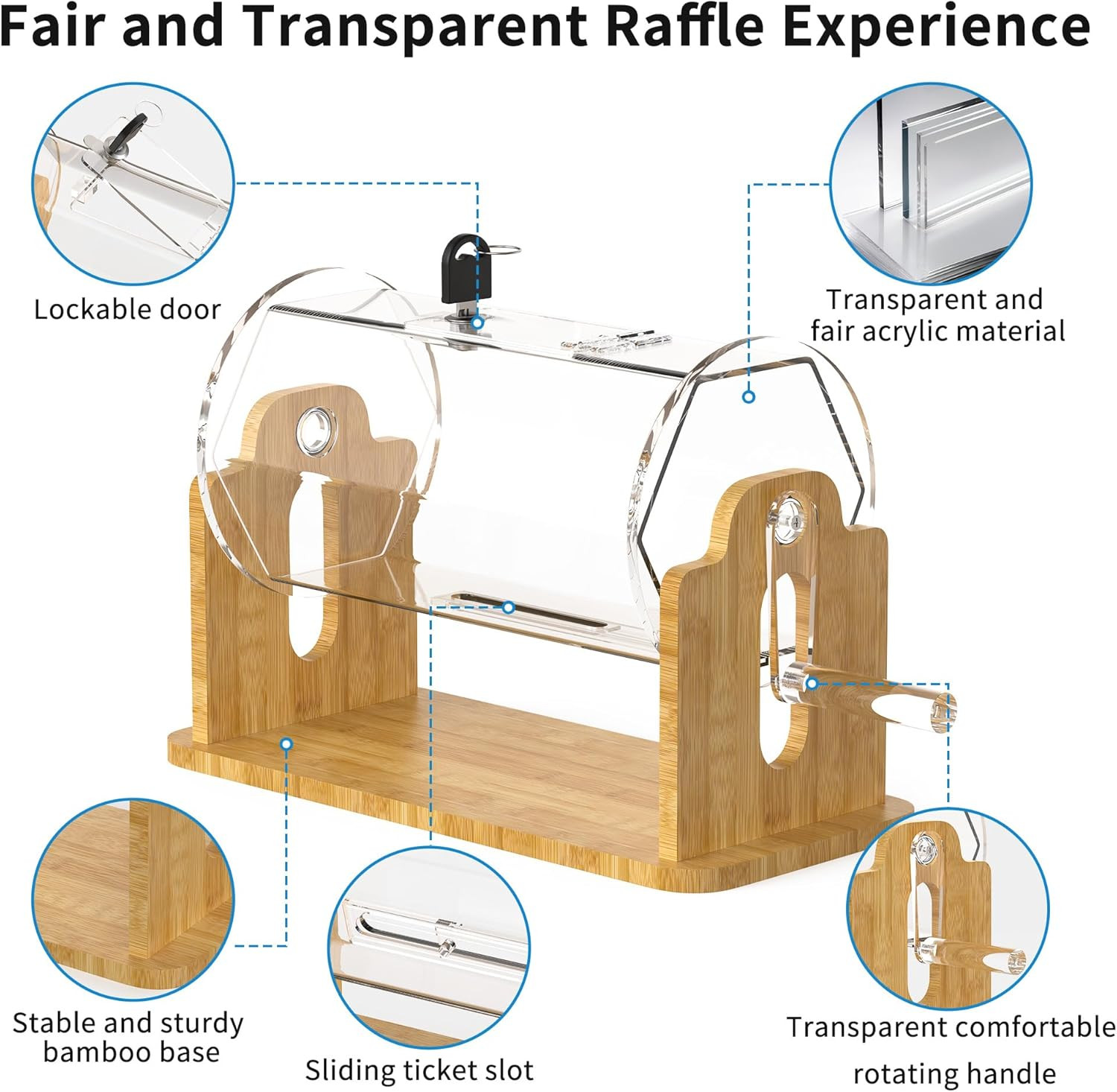 Acrylic Raffle Drum with Bamboo Base, Games & Events Pro Transparent Prize Spinn