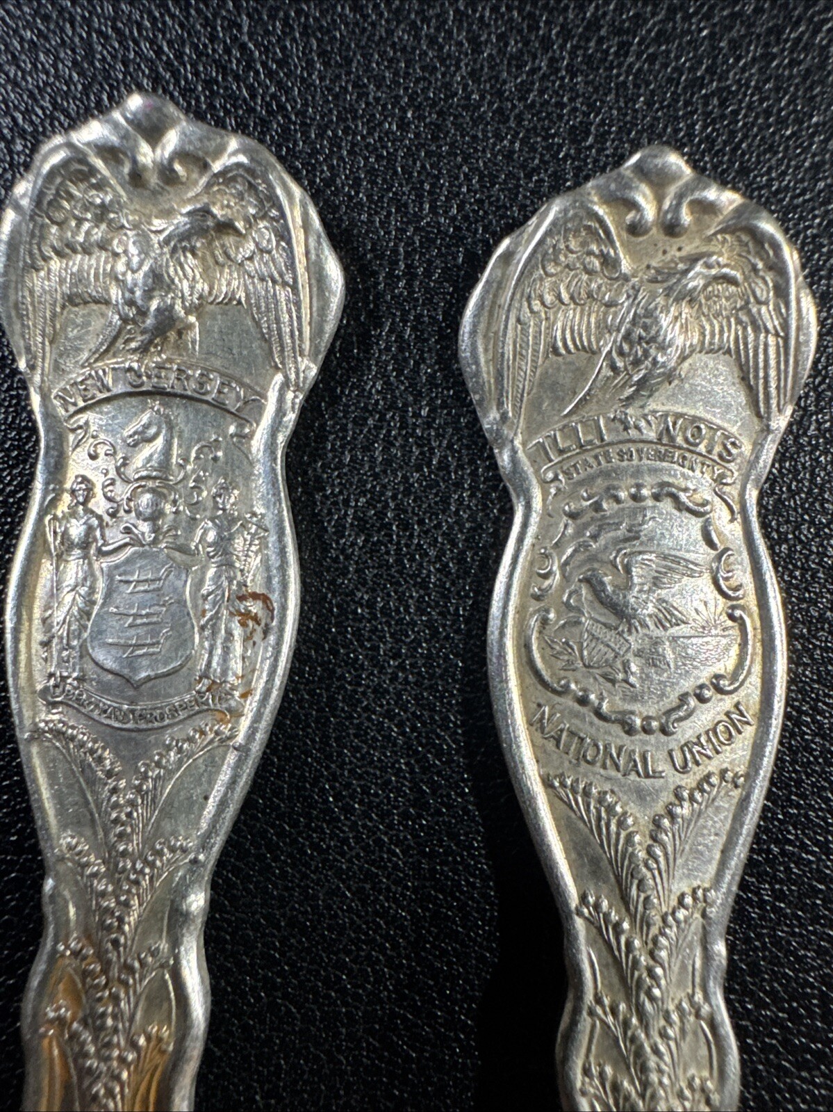 6 VTG WM Rogers International IS Silver Plated State Spoons NYx2, IL, TX, NJ, CA