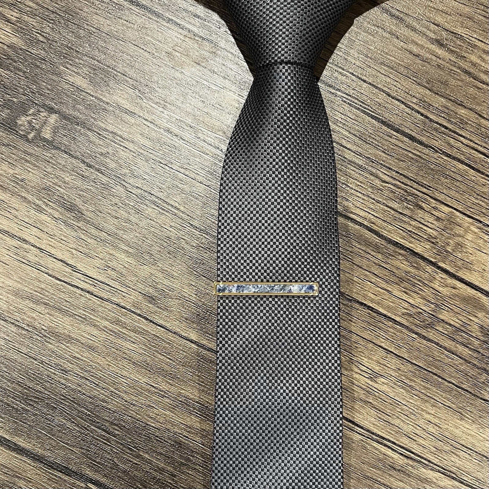 Gold Border Sodalite Stone Tie Clip Men Birthday Wedding Gift Tie Bar