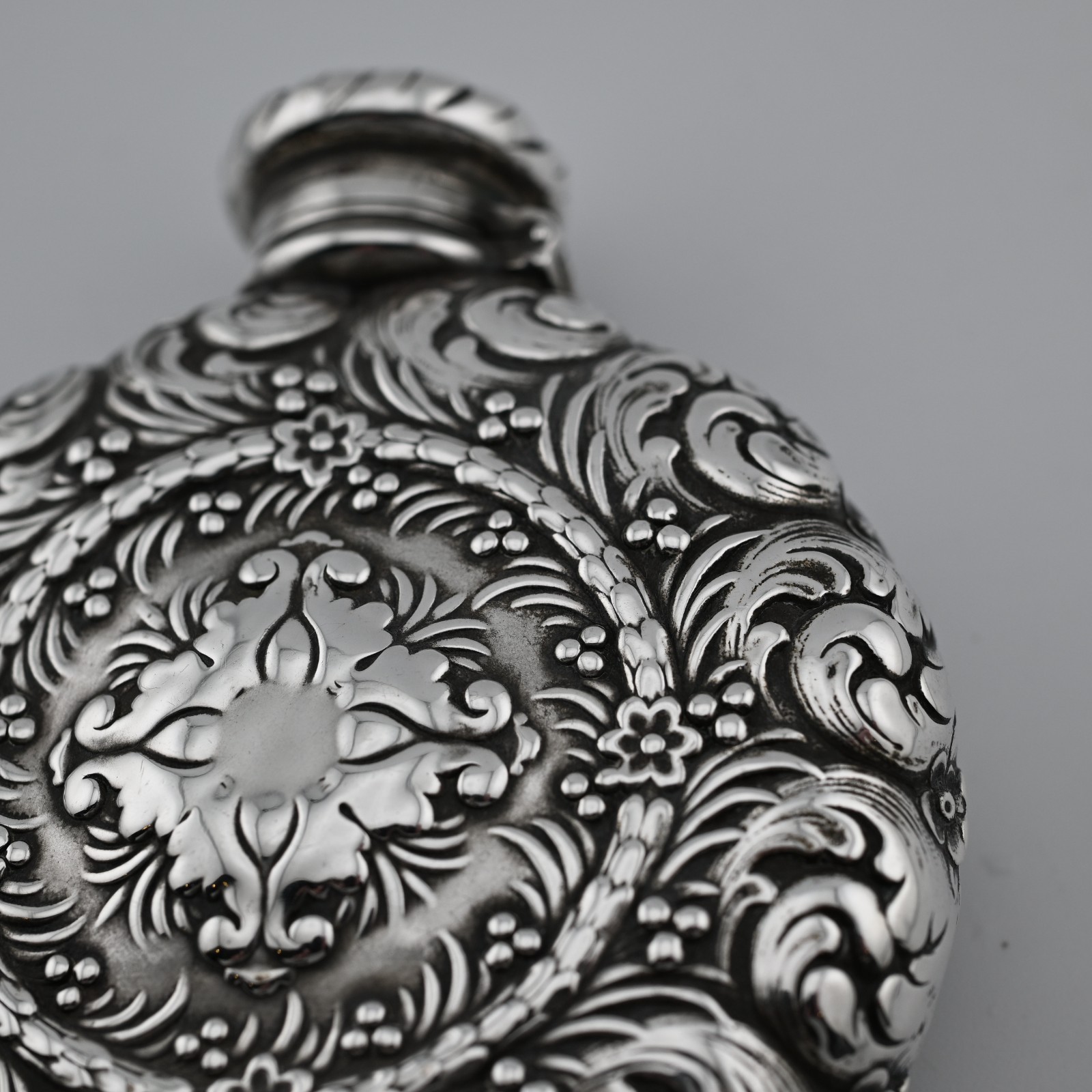 RARE Sterling Silver Tiffany & Co. Flask Aesthetic ornate scroll c1890 ~3/4 Gill