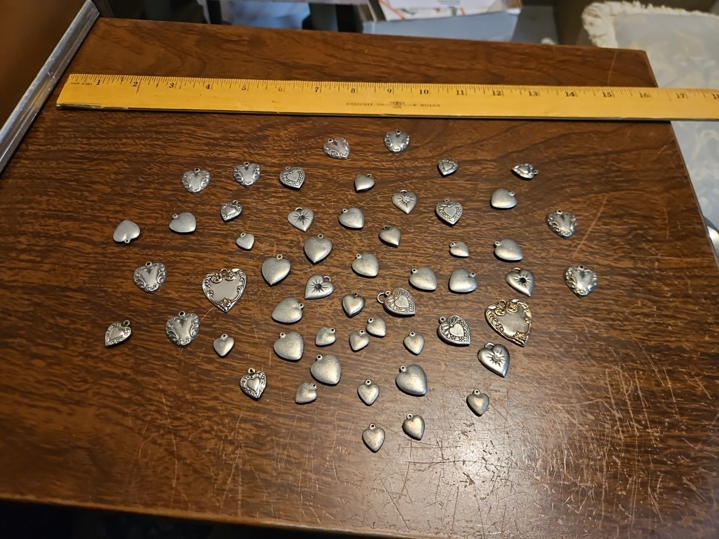 Lot 50 Silver Hearts Mini France Vintage 60s Brass Stampings Findings Jewelry