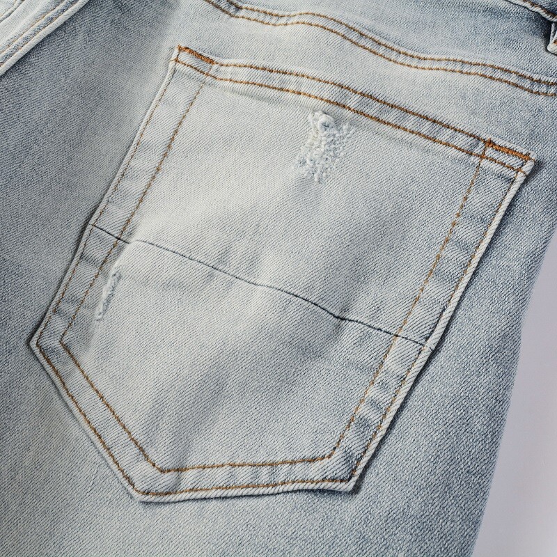 Men's Skinny Fit Stretch Denim Jeans, PU Patches, Distressed Rips & Wash Effect