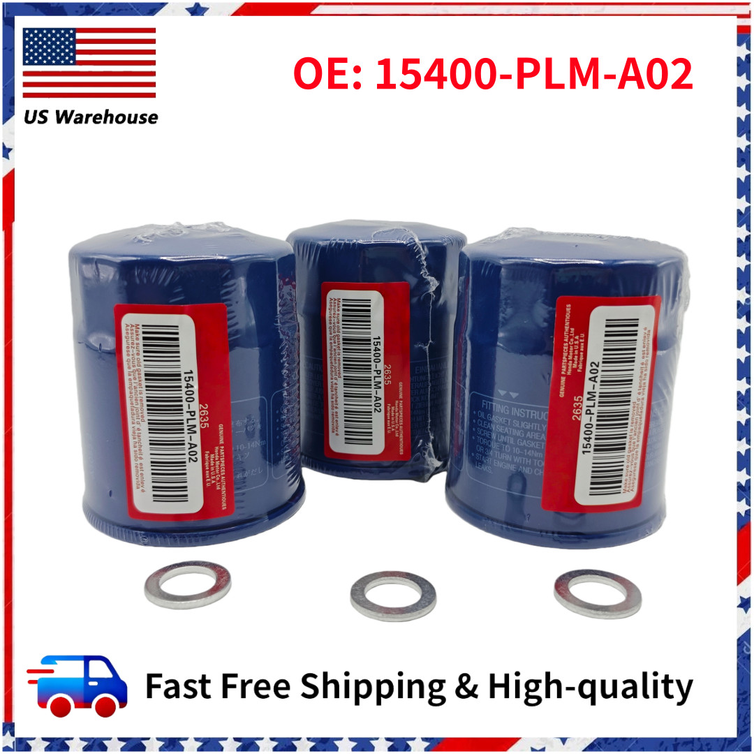 3Pcs Honda Genuine Oil Filters With Drain Plug Washer 15400-PLM-A02 New Sealed